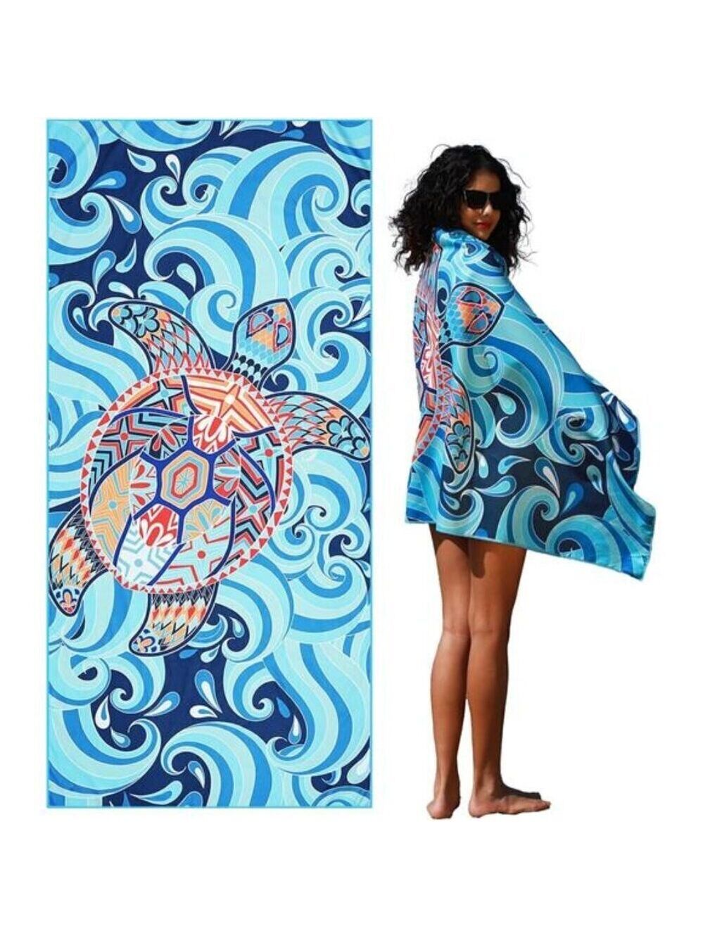 Microfiber Lightweight Thin Gym Beach Towel Compact Sea Turtle Design 32x71 inch